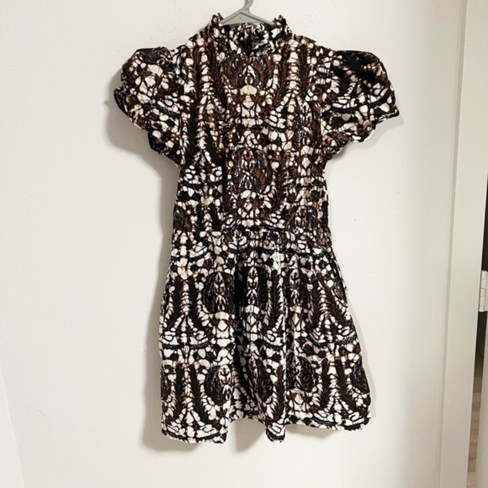 Kara Thoms Puff Sleeve high neck cotton mini dress size XS